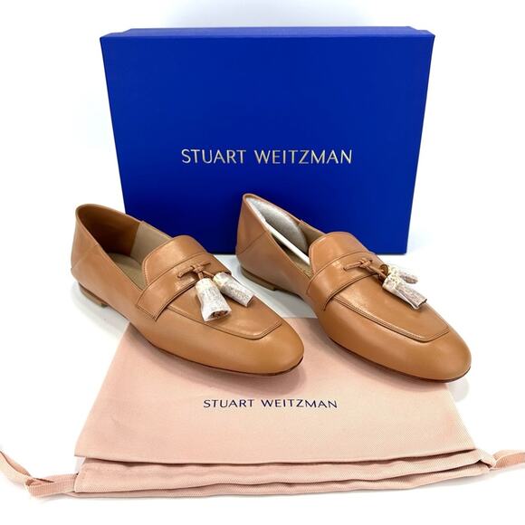 Stuart Weitzman Wylie Women Flat Loafer/Mule Size 11 Tan Luxe Leather Tassel New - Picture 1 of 12